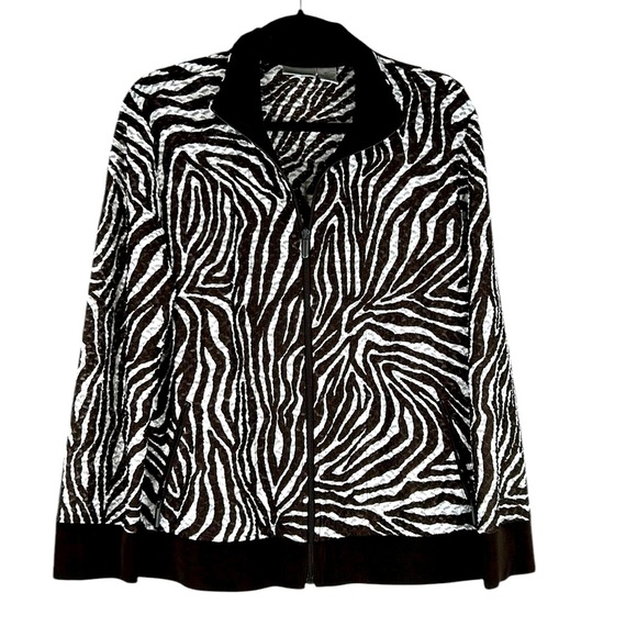 Chico's Brown & White Zebra Print Sheer Long Sleeve Lightweight Jacket Size M - Picture 1 of 6